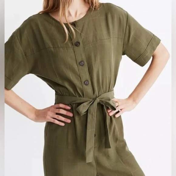 Madewell Olive Green Short Sleeved Belted Jumpsuit - Picture 2 of 11